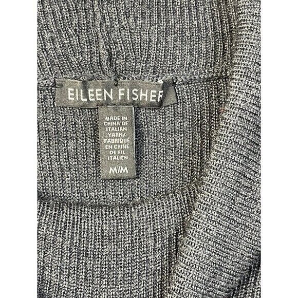 EILEEN FISHER Black & Gray Fine Merino Wool Turtleneck Short Sleeve Sweater M - Picture 3 of 9